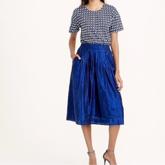 J. Crew Blue Metallic Midi Skirt with Pockets Size 0 - Picture 1 of 9